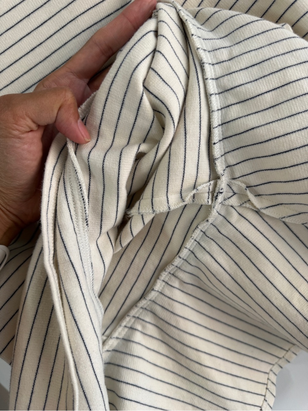 The Row Striped Peplum Top Ivory Navy Minimalist Luxury Long Sleeve XS Fitted - Picture 4 of 16